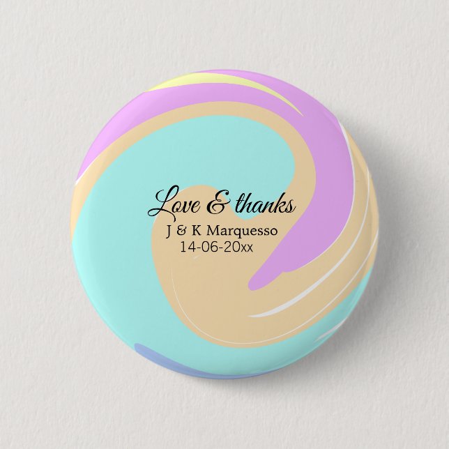 Love & thanks colourful marble wedding name 2 inch round button (Front)