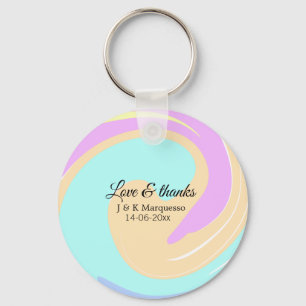 Love & thanks colourful marble wedding name keychain