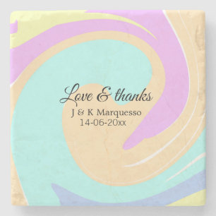 Love & thanks colourful marble wedding name stone coaster