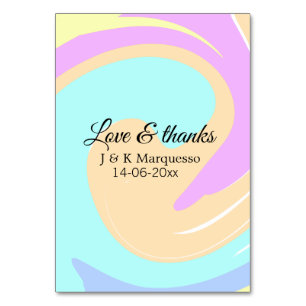 Love & thanks colourful marble wedding name table number