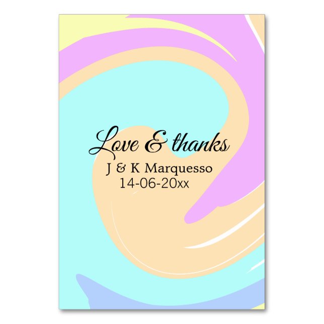 Love & thanks colourful marble wedding name table number (Front)