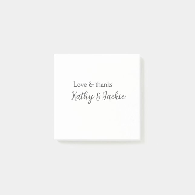 Love & thanks couple name wedding simple minimal  post-it notes (Front)