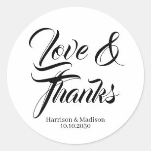Love & Thanks custom script wedding favours  Classic Round Sticker