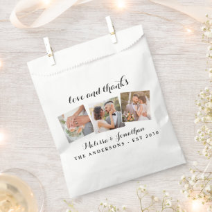 Love & Thanks Elegant 3 Photo Bride Groom Wedding Favour Bag