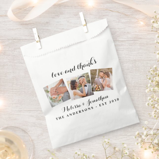 Love & Thanks Elegant 3 Photo Bride Groom Wedding Favour Bag (Clipped)