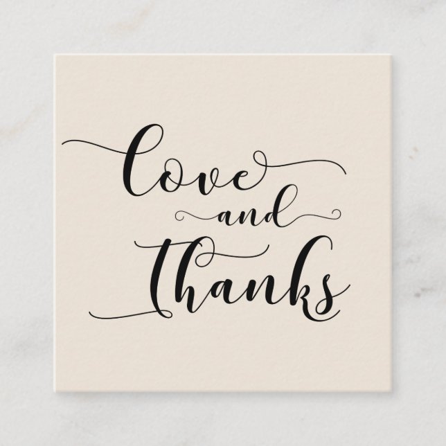 Love & Thanks Elegant Script Cream Wedding Favour Enclosure Card (Front)