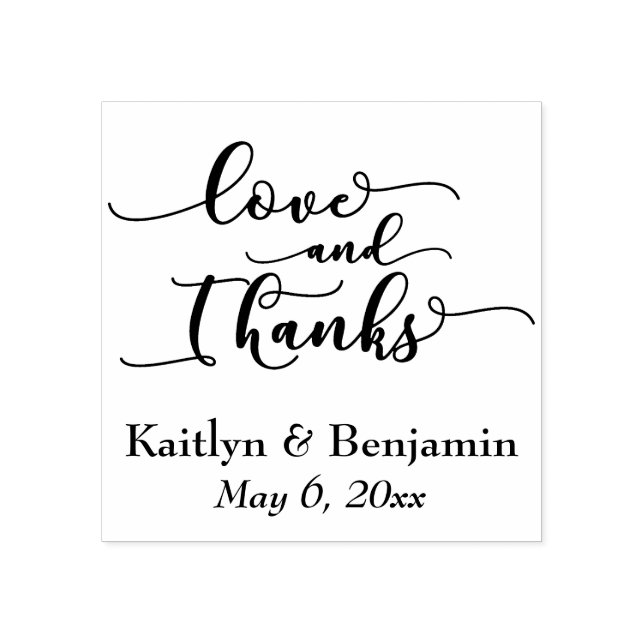 Love & Thanks Elegant Script w/ Your Details Rubber Stamp (Imprint)