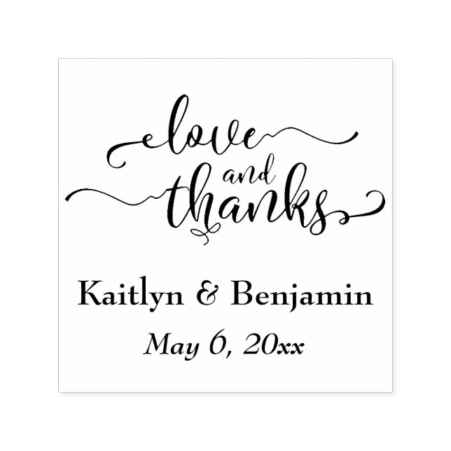 Love & Thanks Elegant Script w/ Your Details Self-inking Stamp (Design)