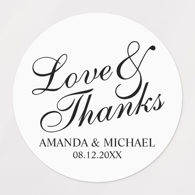 'Love & Thanks' Elegant Script Wedding Favour (Design 3)