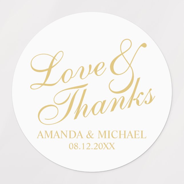 'Love & Thanks' Elegant Script Wedding Favour Labe (Design 1)