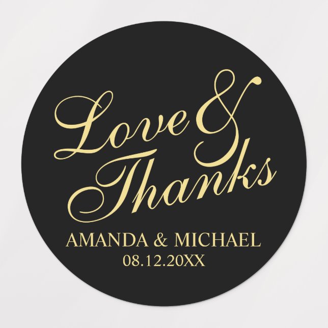 'Love & Thanks' Elegant Script Wedding Favour Labe (Design 1)