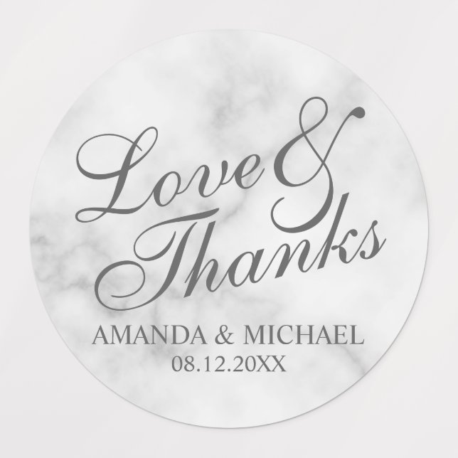 'Love & Thanks' Elegant Script Wedding Favour Labe (Design 1)