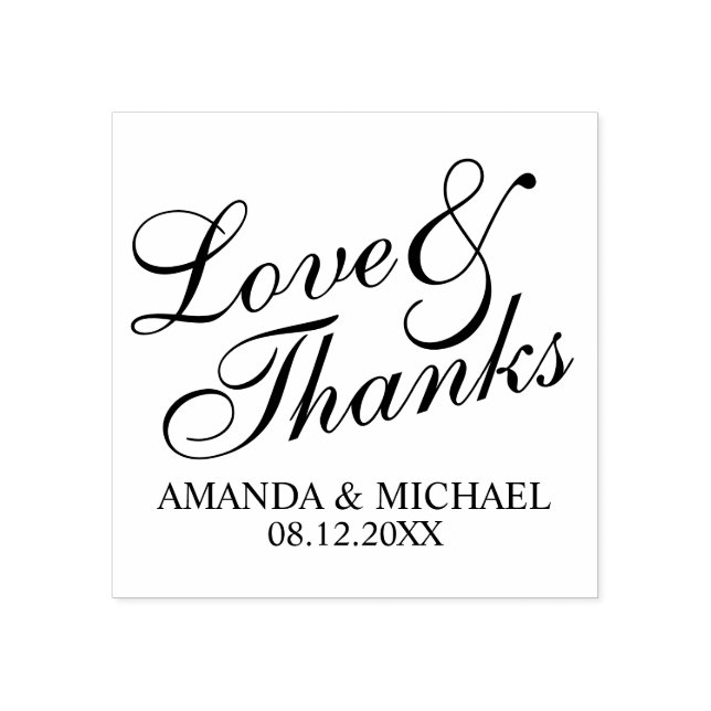 'Love & Thanks' Elegant Wedding Favour Rubber Stamp (Imprint)