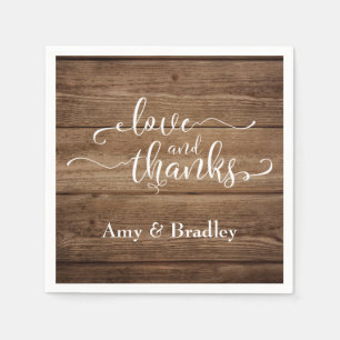 Love & Thanks Elegant White Script on Rustic Wood Napkin