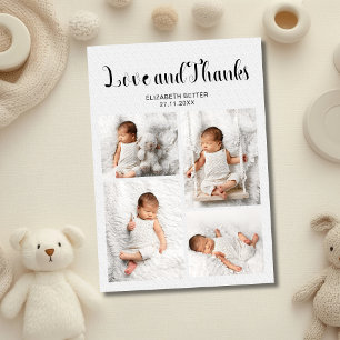 Love & Thanks Embossed Heart Classic 4 Baby Photos Thank You Card