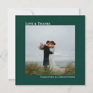 Love Thanks Emerald Green Wedding Photo Thank You Card