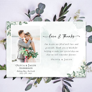 Love & Thanks Eucalyptus Photo Wedding Thank You Card