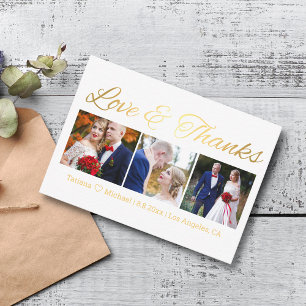 love & thanks gold chic wedding 3 photos collage card