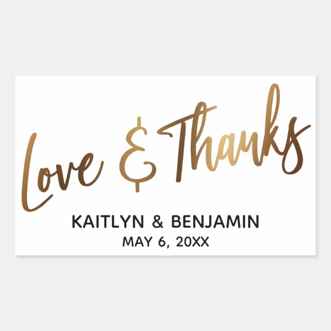 Love & Thanks Minimal Gold Handwriting Typography Sticker (Front)