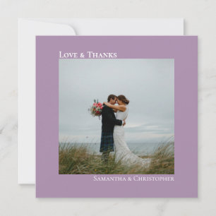 Love & Thanks Minimal Lavender Wedding Photo Card