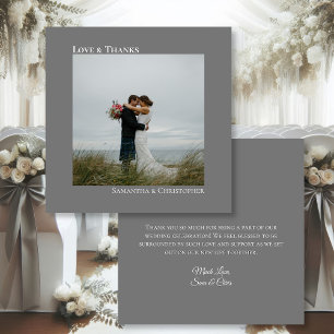 Love & Thanks Minimalist Grey Photo & Note Wedding Thank You Card