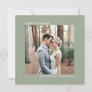 Love & Thanks Minimalist Wedding Photo Sage Green Card