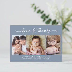 Love & Thanks   Modern Three Photo New Baby Thank You Card