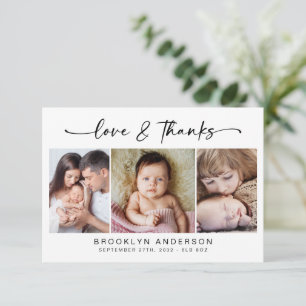 Love & Thanks   Modern Three Photo New Baby Thank You Card