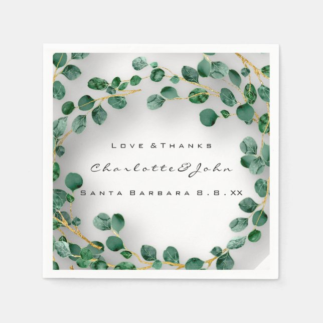 Love&Thanks Name Date Eucalyptus Rusticò Wedding Napkin (Front)