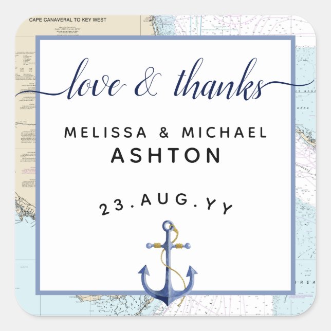 Love & Thanks Nautical Anchor Wedding | Florida Square Sticker (Front)