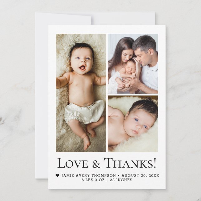 Love & Thanks Photo Collage Birth Announcement (Front)