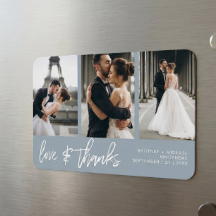 Love Thanks Photo Collage Hand-Lettered Dusty Blue Magnet