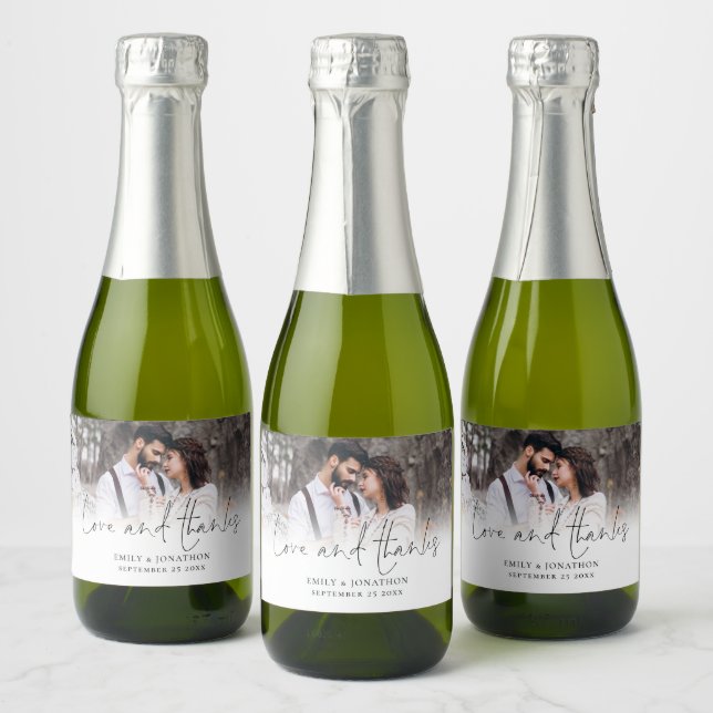 Love Thanks Photo Overlay Names Date Wedding Favou Sparkling Wine Label (Bottles)