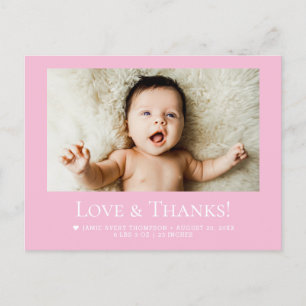 Love & Thanks Pink Baby Photo announcement Postcard