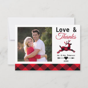 Love Thanks Red Buffalo Plaid White Holiday Photo Thank You Card