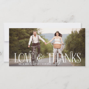 Love & Thanks Retro Script Mariage Carte de remerc