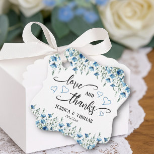 Love & Thanks Rustic Blue Boho Wildflowers Wedding Favour Tags
