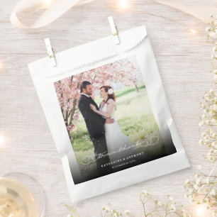 Love & Thanks Script Calligraphy Photo Wedding Favour Bag