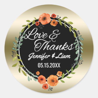 Love & Thanks Script | Gold Wedding Favour Classic Round Sticker