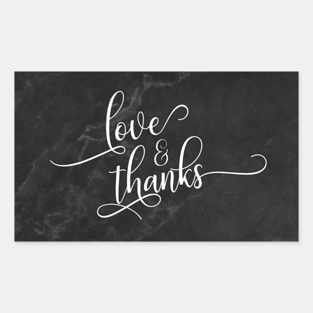 Love & Thanks Script Over Black Marble Sticker (Front)