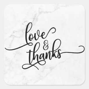 Love & Thanks Script Over White Marble Square Sticker