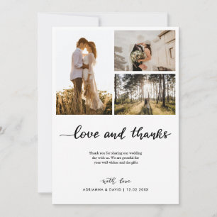 Love & Thanks Script Wedding Couple Photo Collage  Thank You Card