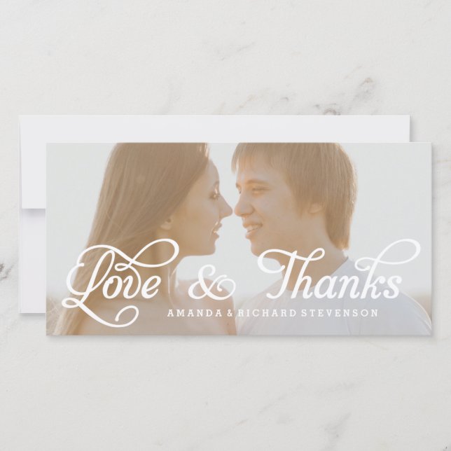 LOVE & THANKS SCRIPT | WEDDING THANK YOU PHOTO CARD (Front)