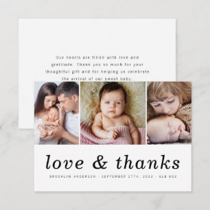 Love & Thanks   Three Photo New Baby Thank You Card