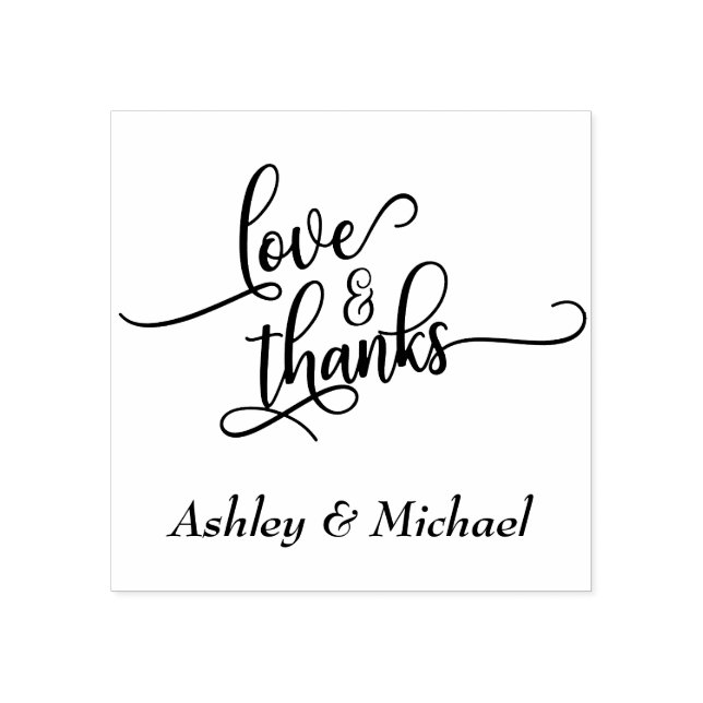 Love & Thanks Typography w/ Your Details Rubber Stamp (Imprint)