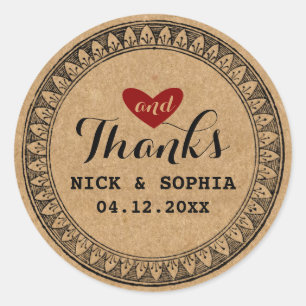Love & Thanks Vintage Frame Paper Wedding Sticker