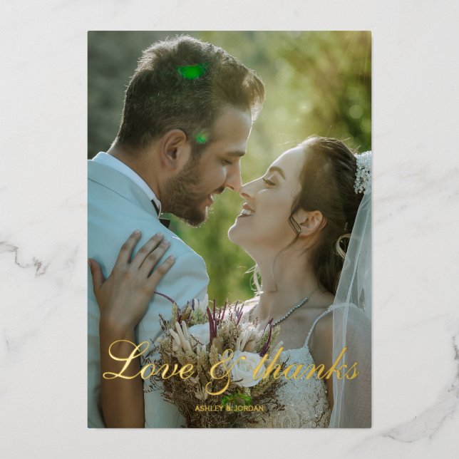 Love & thanks wedding gold foil thank you card (Front)