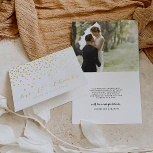 Love & Thanks   Wedding Photo Gold Foil Thank You Card