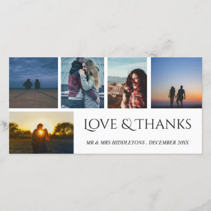 Love & Thanks Wedding Script Five Photo Collage Thank You Card