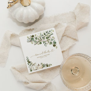 Love & Thanks White Pumpkin Greenery Fall Wedding Napkin